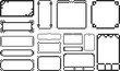 © Waqas - Pixel art UI frame and window border set for retro video game interfaces, dialog boxes, and menu screens in 8-bit black and white style for digital design and asset creation