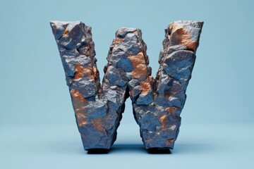 Fototapete - The letter W is made of rocks and has a metallic appearance