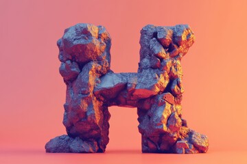 Fototapete - The letter H is made out of rocks and he is a sculpture