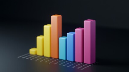 Poster - A D-rendered bar graph with rising colorful bars, symbolizing growth in market trends, with a dark and minimalistic background for contrast