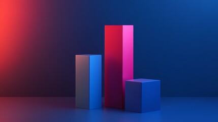 Poster - A clean, modern D bar graph with light reflections and sharp edges, showing market fluctuations in vivid colors with a sleek design