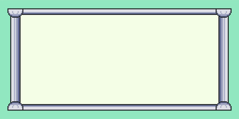 Poster - Ancient Roman Blank Sign Frame on Cyan Background, Wide Pixel Art Style Illustration Template