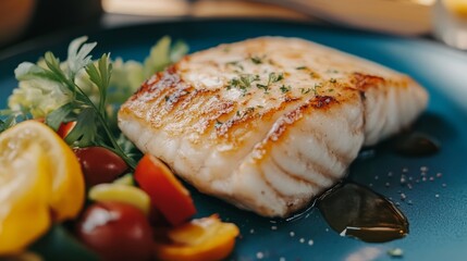 Poster - A crispy fried seabass with a perfectly glazed fish sauce, served alongside fresh vegetables and garnished with cilantro, symbolizing the freshness of Thai dishes