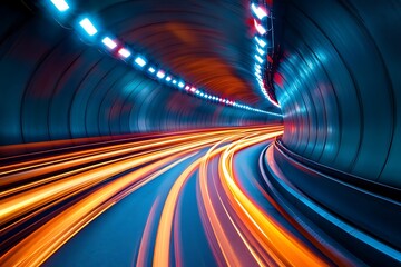Poster - Abstract tunnel light trails speed motion blur background futuristic technology wallpaper design graphic art