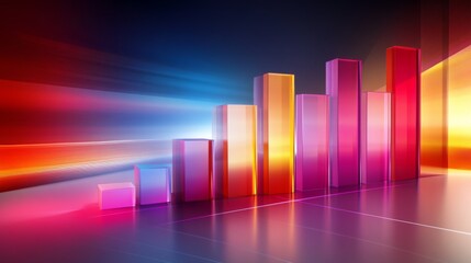 Aufkleber - A futuristic D bar graph with colorful, glowing bars rising on a digital screen, showcasing financial growth and performance over time