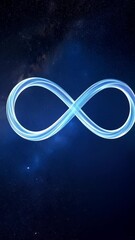 Wall Mural - Glowing infinity symbol against a dark blue cosmic background of stars, nebulae, symbolizing endless possibilities, future, eternity, universe