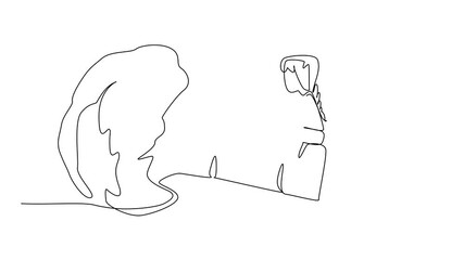 Poster - Self drawing animation of single one line drawing girl reading on broccoli. Curiosity makes learning. Know a lot of knowledge. Nerd. Girl Reading Book at Vegetables and Fruits. Full length animated