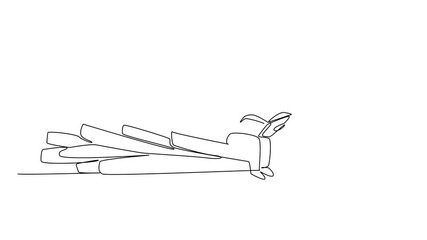 Poster - Animated self drawing of continuous one line drawing girl reading on leek. Read the recipe on the best processing for spring onions. Girl Reading Book at Vegetables and Fruits. Full length animation
