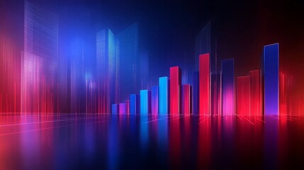 Aufkleber - A professional D bar graph with smooth, glossy bars in shades of red and blue, showing the increasing value of a financial market over time