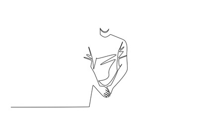 Poster - Animation of continuous one line drawing man holds his vital parts with both hands. Having big addiction to cigarettes. Destructive habits. Bladder Cancer Awareness Day. Full length motion