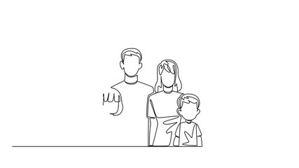 Poster - Animated self drawing of single one line drawing father, mother, son, daughter in the house. Best care for children is from both parents. The best love. National Foster Care Day. Full length animation