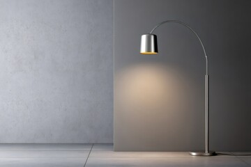 Poster - Modern floor lamp illuminating empty room with concrete and gray walls