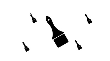 Poster - Zoom in and out animation the paint brush symbol. Large black symbol in the center and four small symbols around. Seamless looped 4k animation on white background