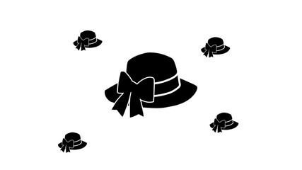 Poster - Zoom in and out animation the women's hat symbol. Large black symbol in the center and four small symbols around. Seamless looped 4k animation on white background