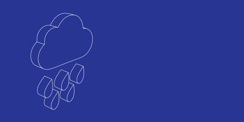 Poster - The outline of a large rain symbol made of white lines on the left. 3D view of the object in perspective. Vector illustration on indigo background
