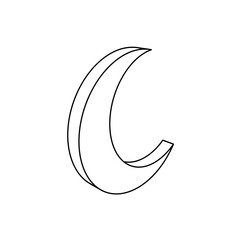 Poster - The outline of a large moon symbol is made with black lines. 3D view of the object in perspective. Vector illustration on white background