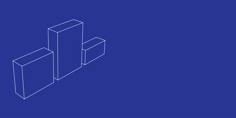 Poster - The outline of a large winners podium symbol made of white lines on the left. 3D view of the object in perspective. Vector illustration on indigo background