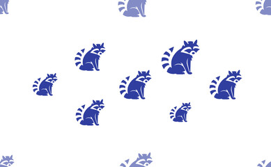 Poster - Seamless pattern of large isolated blue raccoon symbols. The pattern is divided by a line of elements of lighter tones. Illustration on light transparent background