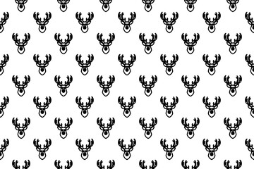 Poster - seamless pattern completely filled with outlines of deer head symbols. elements are evenly spaced. i
