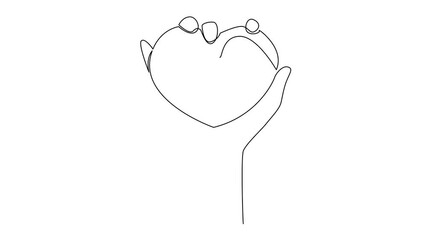 Poster - Animation of single continuous line drawing hand is holding a heart with a plus sign in the middle. A strong determination to live a useful life for others. World Red Cross Day. Full length motion