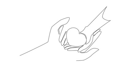 Poster - Self drawing animation continuous one line drawing palm and heart with a plus sign in the middle. Taught social sensitivity from an early age. Helping others. World Red Cross Day. Full length animated