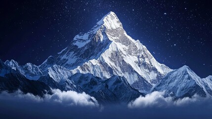 Wall Mural - snow-capped mountain peaks under a starry night sky.