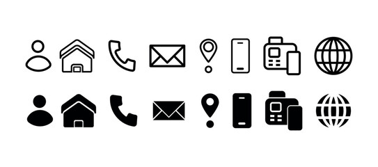 Poster - Business card icon set. user, address, contract information,home, mail, location, phone, fax, website symbol for app and website. business card png and vector illustration on transparent background