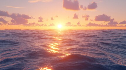 Poster - Sunrise over a calm ocean horizon, reflecting soft morning light on gentle waves, symbolizing a peaceful start to the New Years Day