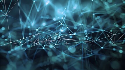 Poster - abstract network connection with blue light and geometric shapes on a dark background
