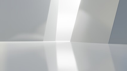 Poster - Abstract architectural space with empty concrete floor, Geometric in white sci-fi interior design, 3d rendering background
