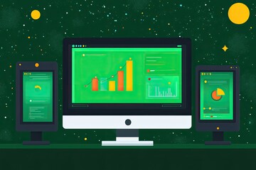 Multiple computer screens display data
