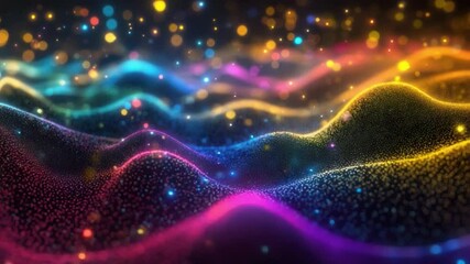 Poster - enchanting neon symphony: an abstract visual symphony of vibrant neon waves and shimmering bokeh, cr