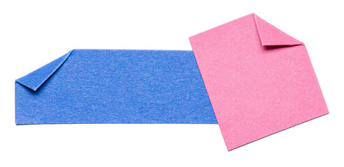 Aufkleber - Two overlapping isolated cut out blank blue pink paper notes cardboard with folded corner dog-ear earmark and copy space for text, transparent png background design element