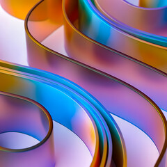 Wall Mural - Abstract 3D background with iridescent holographic multicolored organic shapes, glass crystal effect, shiny, fluid, vibrant colors wallpaper.