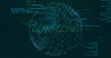 Aufkleber - After delay, data globe and DOWNLOAD text undergoing glitching and rotating while showing download