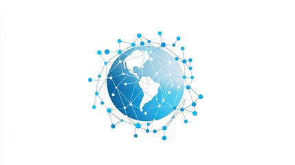 Poster - Digital Global Connection Illustration Featuring Networked Earth and Geometric Nodes in Blue and White for Tech and Communication Themes