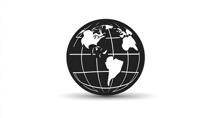 Poster - Minimalist Black and White Globe Illustration with World Map and Grid Lines for Use in Global Business, Travel, and Environmental Concepts
