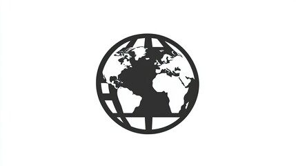 Poster - Black and White Globe Illustration with Geographic Features Representing Continents and Landmasses for Web Design and Print Media Use