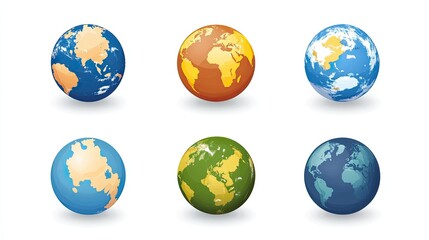Poster - Colorful Variations of Earth Globes Showing Different Continents in Unique Styles for Creative and Educational Use in Various Projects