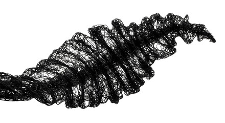 Abstract Wave Formation, Black Filament Network on White Backdrop