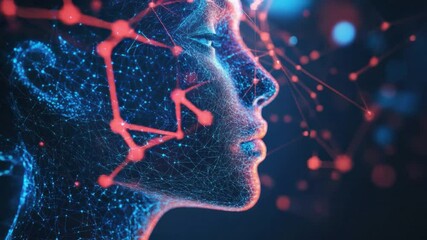 Poster - Mind's Digital Blueprint: The captivating visage of a human silhouette, bathed in the ethereal glow of a network, symbolizing the intricate beauty of human intelligence, innovation.