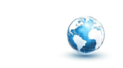 Poster - 3D representation of a globe showcasing continents with blue and white colors on a clean background perfect for travel, geography, and global unity themes