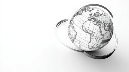 Poster - Abstract Design of a Globe with Metallic Rings Representing Global Connectivity and World Geography on a Minimalist Background