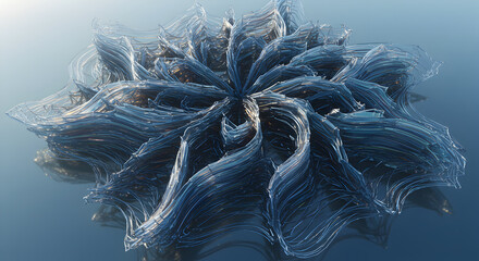 Poster - Complex Crystal Structure Forming Abstract Blue Radial Pattern