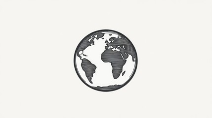 Poster - Hand-drawn Sketched Globe Illustration Representing Global Connectivity and World Geography in a Minimalist Style with Earth Tones and Simple Design