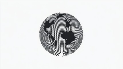 Poster - Black and White Abstract Earth Illustration with Fingerprint Design Representing Unique Personal Identity and Global Connections in Modern Society