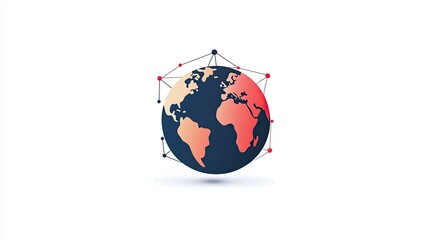 Poster - Abstract digital globe illustration showcasing global connectivity with a modern design, colorful continents, and connecting lines for technology themes