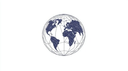 Poster - Abstract globe illustration with geometric lines focusing on continents and geographic features for global connectivity and networking concepts