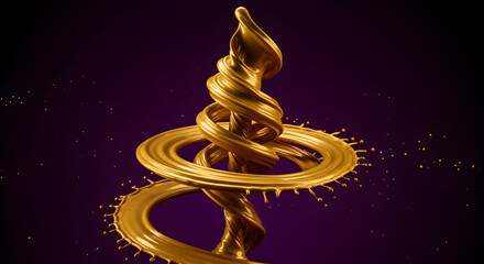 Poster - Golden Liquid Abstract Swirl Against a Deep Purple Background