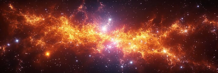 Wall Mural - Fiery Nebula, a Vibrant Space Scene with Warm Reds and Yellows, Depicting the Beauty of the Cosmos